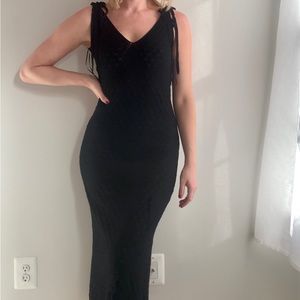 Zara Black Knit Crochet Long Maxi Dress Medium